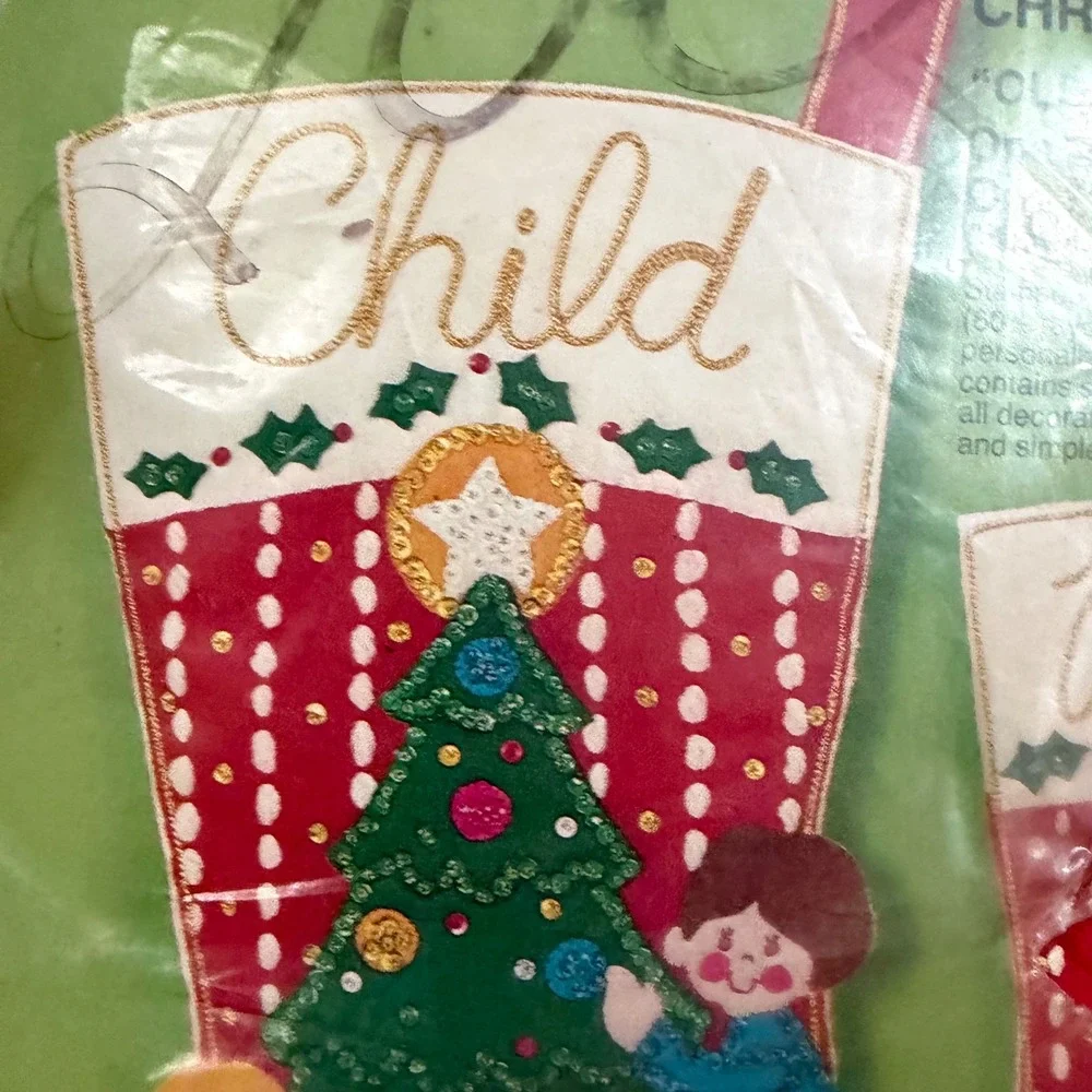 Bucilla Jeweled Christmas Stockings Kit 3369 Old Fashioned Christmas Set of 2